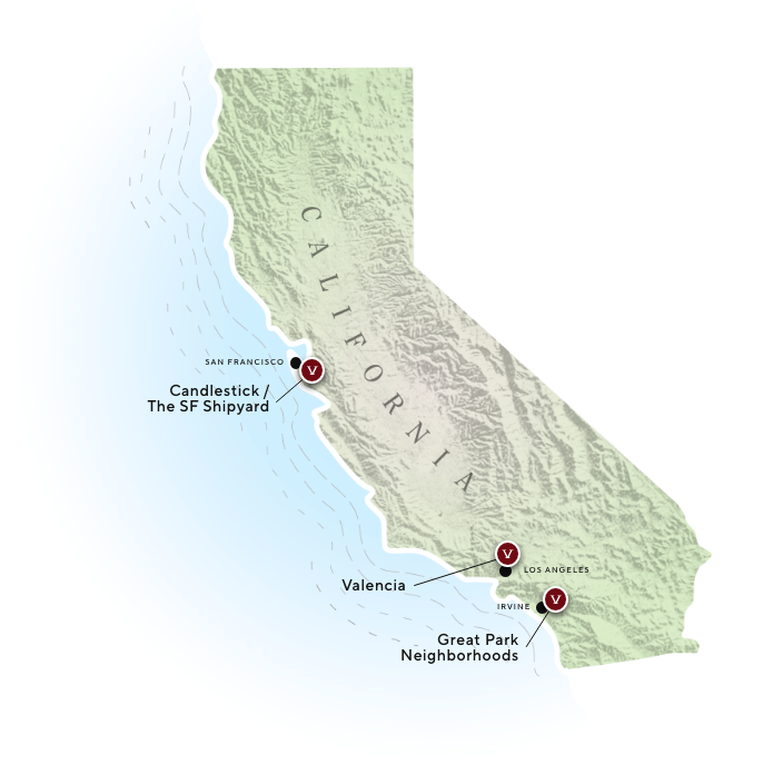 Fivepoint locations on California map